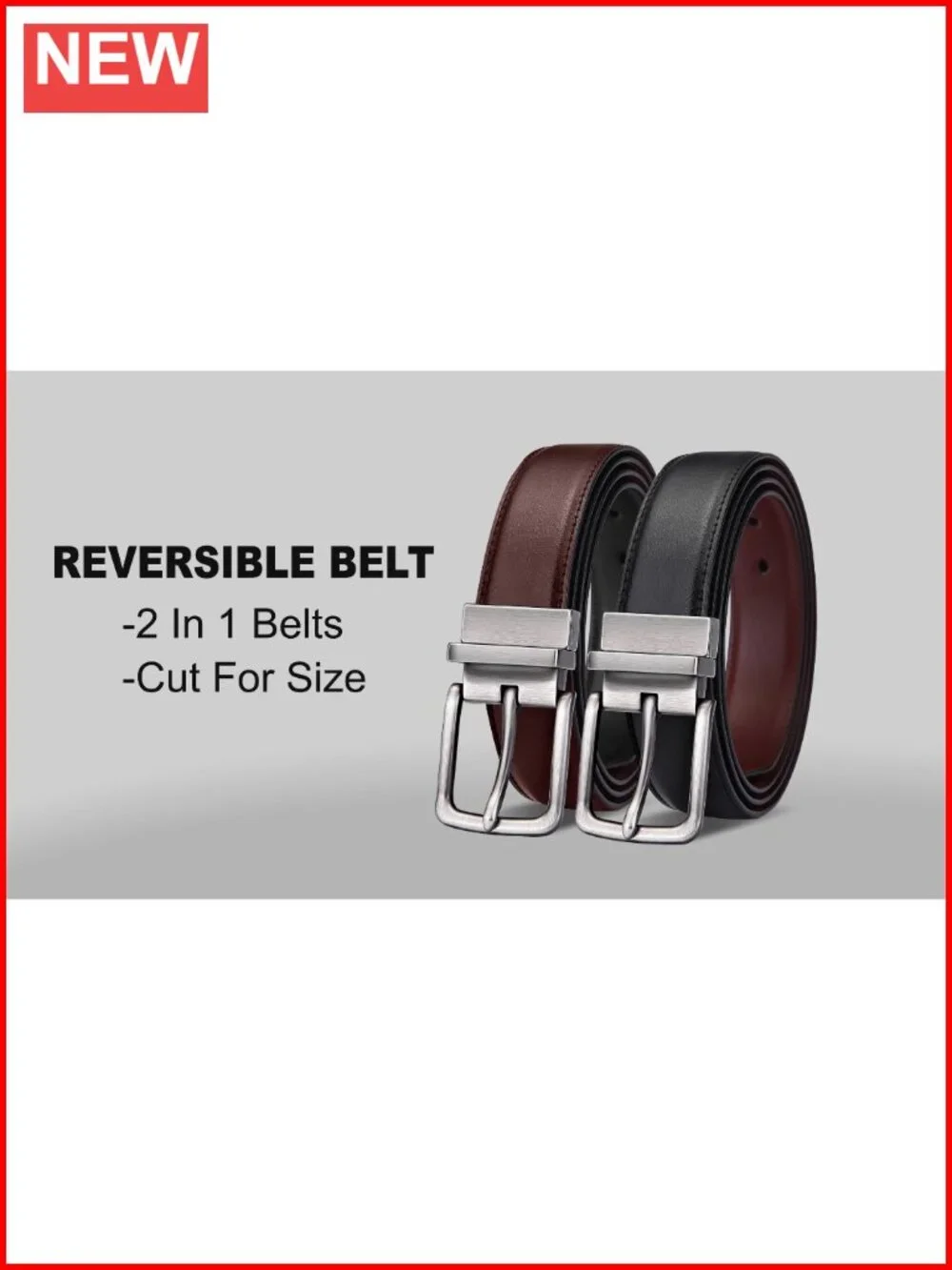 Reversible Leather Belt Cut-For-Fit Adjustable 1.25